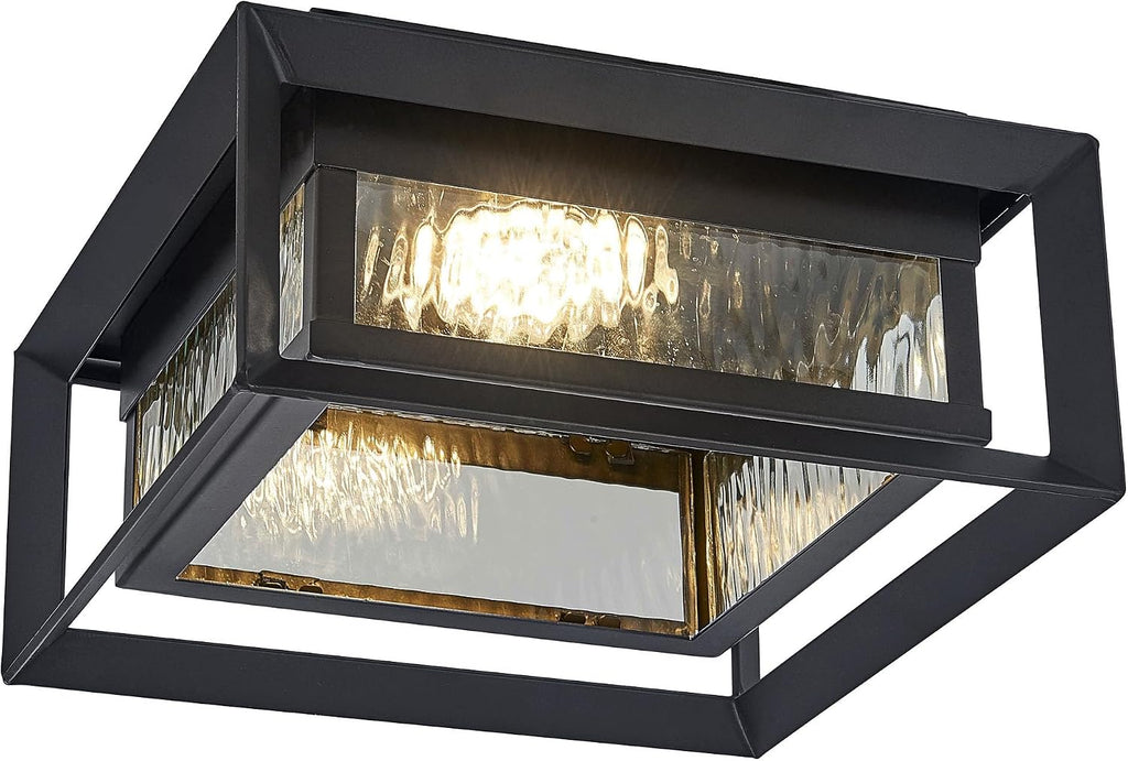 Hartbrook Outdoor Ceiling Light Fixture, Matte Black Flush Mount LED Light with Clear Glass for Porch, Patio & Entryway