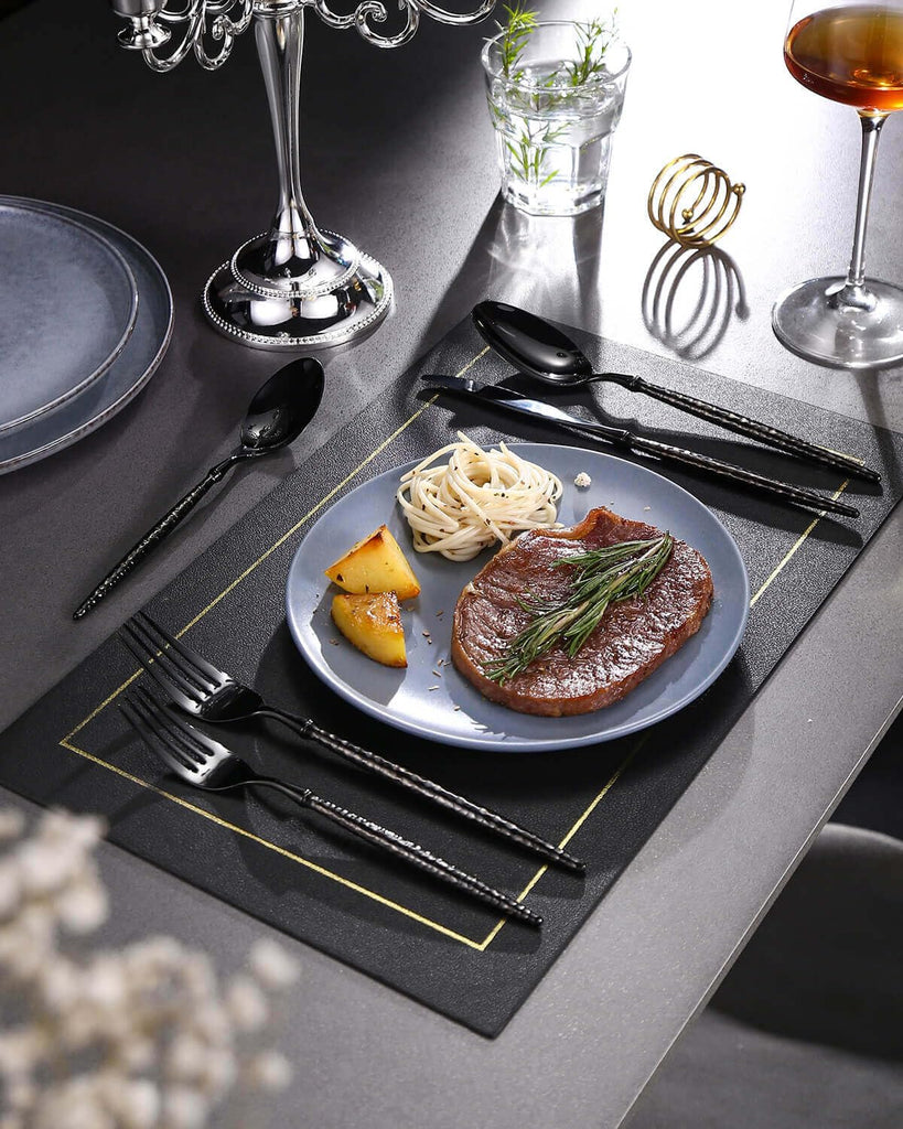 20-Piece Hammered Black Silverware Set,18/10 Stainless Steel Forging Heavy Duty Cutlery Set for 4, Luxury Unique