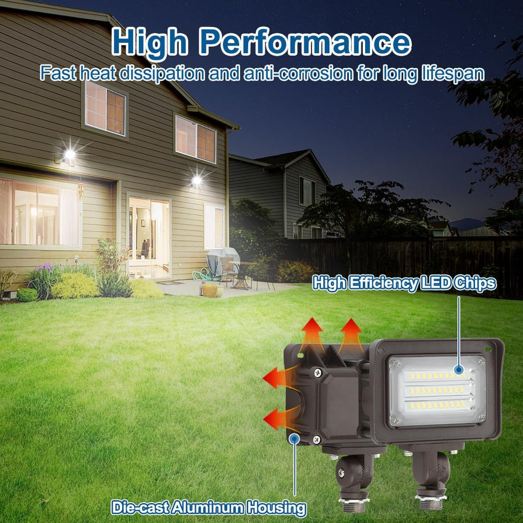 30W LED Flood Light Outdoor, Dusk-to-Dawn Photocell 180° Adjustable Knuckle, 3900LM 5000K Replaces 100W HPS/MH, IP65