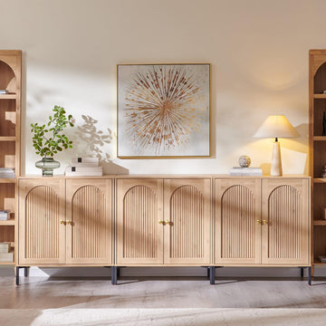Modern Buffet Cabinet with Storage, 92.63" W Fluted Arched Sideboard Cabinet w/Adjustable Shelves