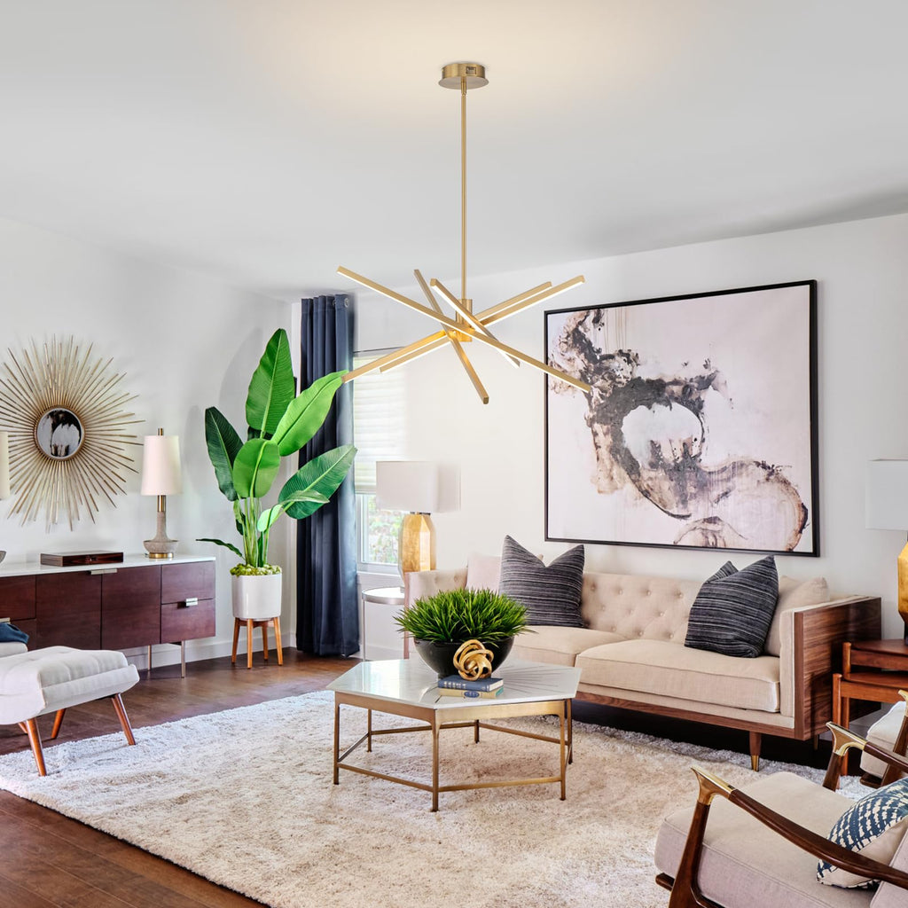 Gold Sputnik Chandeliers Modern LED Linear Chandelier Light