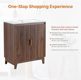 30 Inch Bathroom Vanity with Sink, Mid-Century Modern Vanity with Ceramic Basin and Fluted Soft-Close Doors