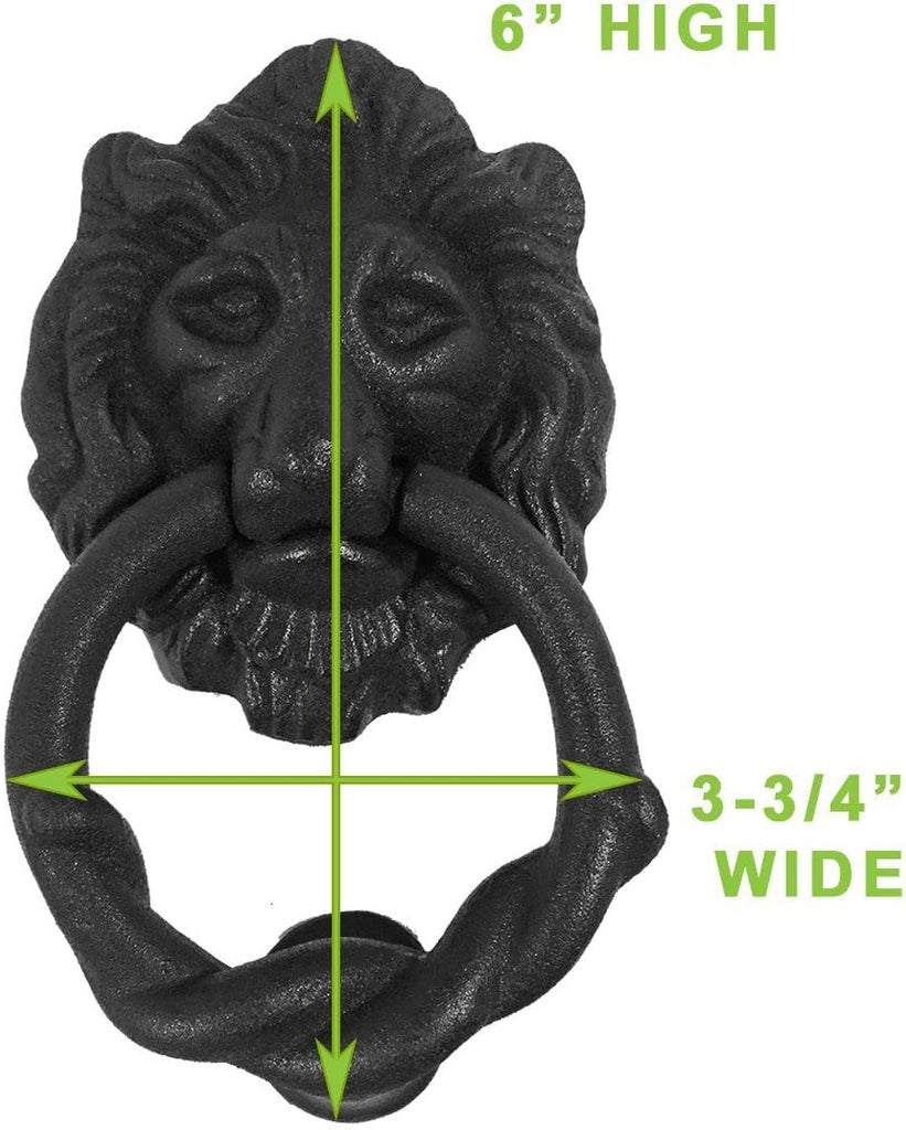 Pack of 2 Cast Iron Lion Door Knocker Black Finish 6.25" Front Entry Hardware