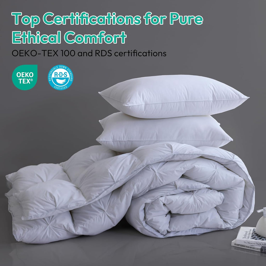 Pinch Pleat Waterfowl Feathers and Down Comforter Palatial King Duvet Insert,750+ Fill Power,1200TC 