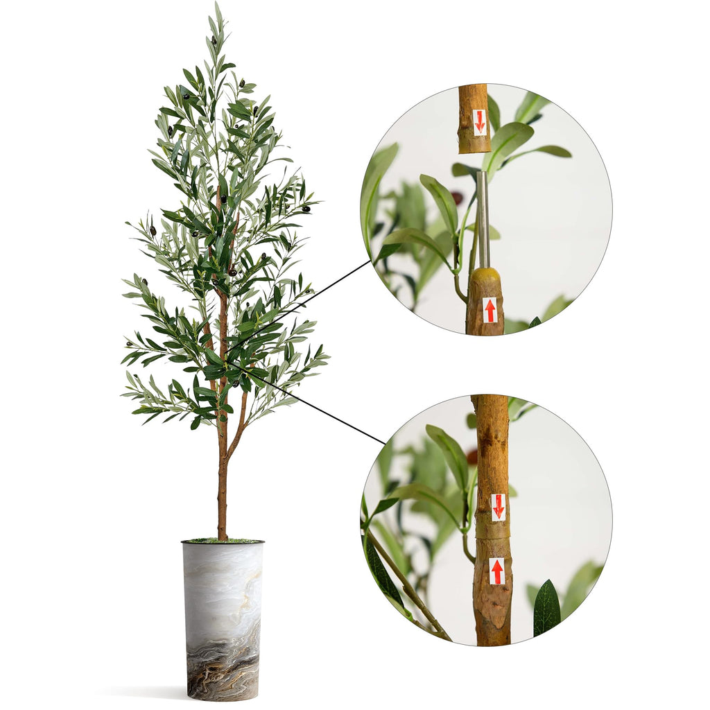 Artificial Tree in Modern Granite Effect Planter, Fake Olive Silk Tree for Indoor and Outdoor Home Decoration - 68"