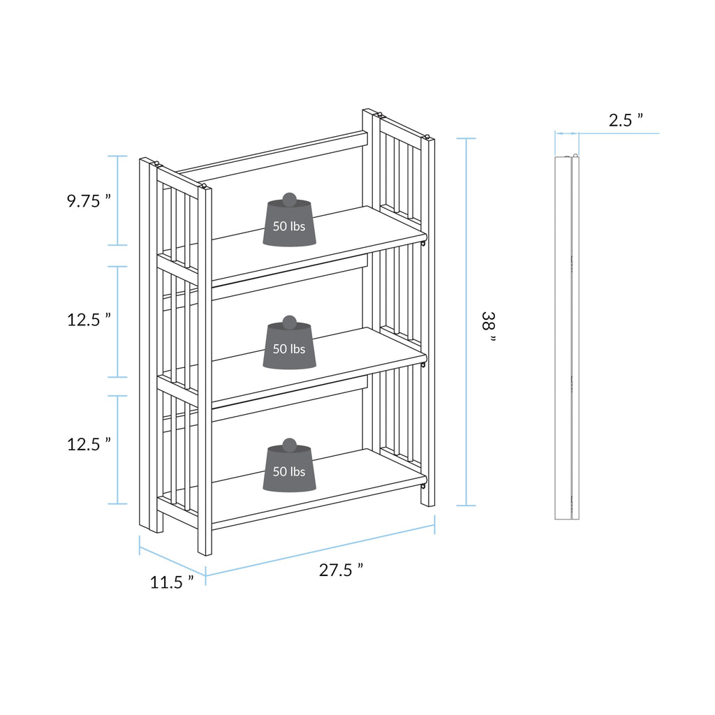 3-Shelf Folding Stackable Bookcase (27.5" Wide)-Slate Gray