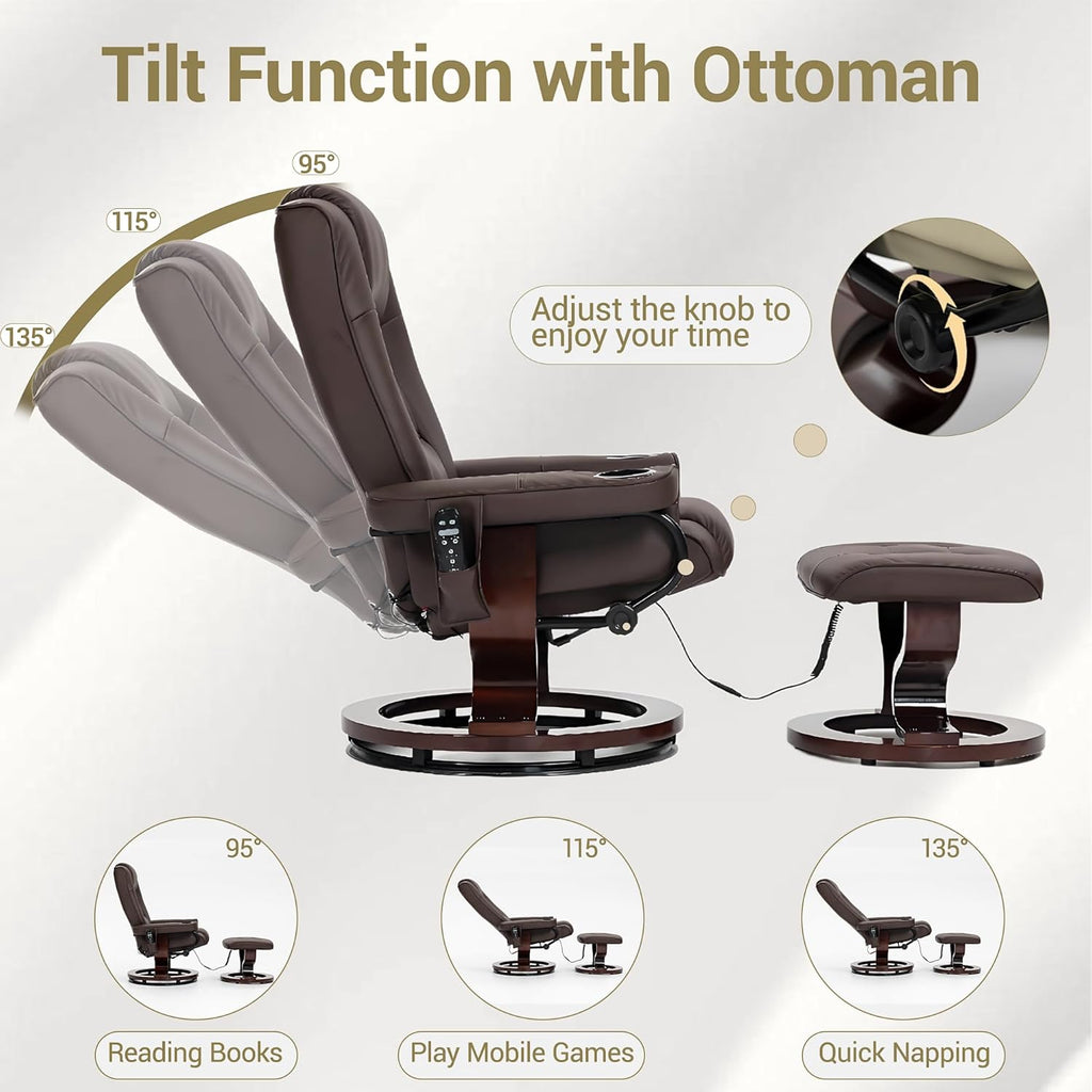 Modern Reclining Lounge Chair — Brown PU Leather