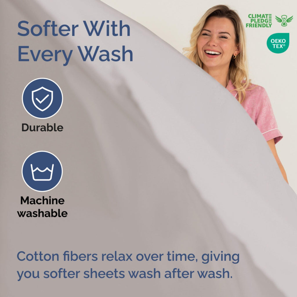 Extra Deep Cotton Fitted Sheet Twin Size - 400 Thread Count - Light Grey