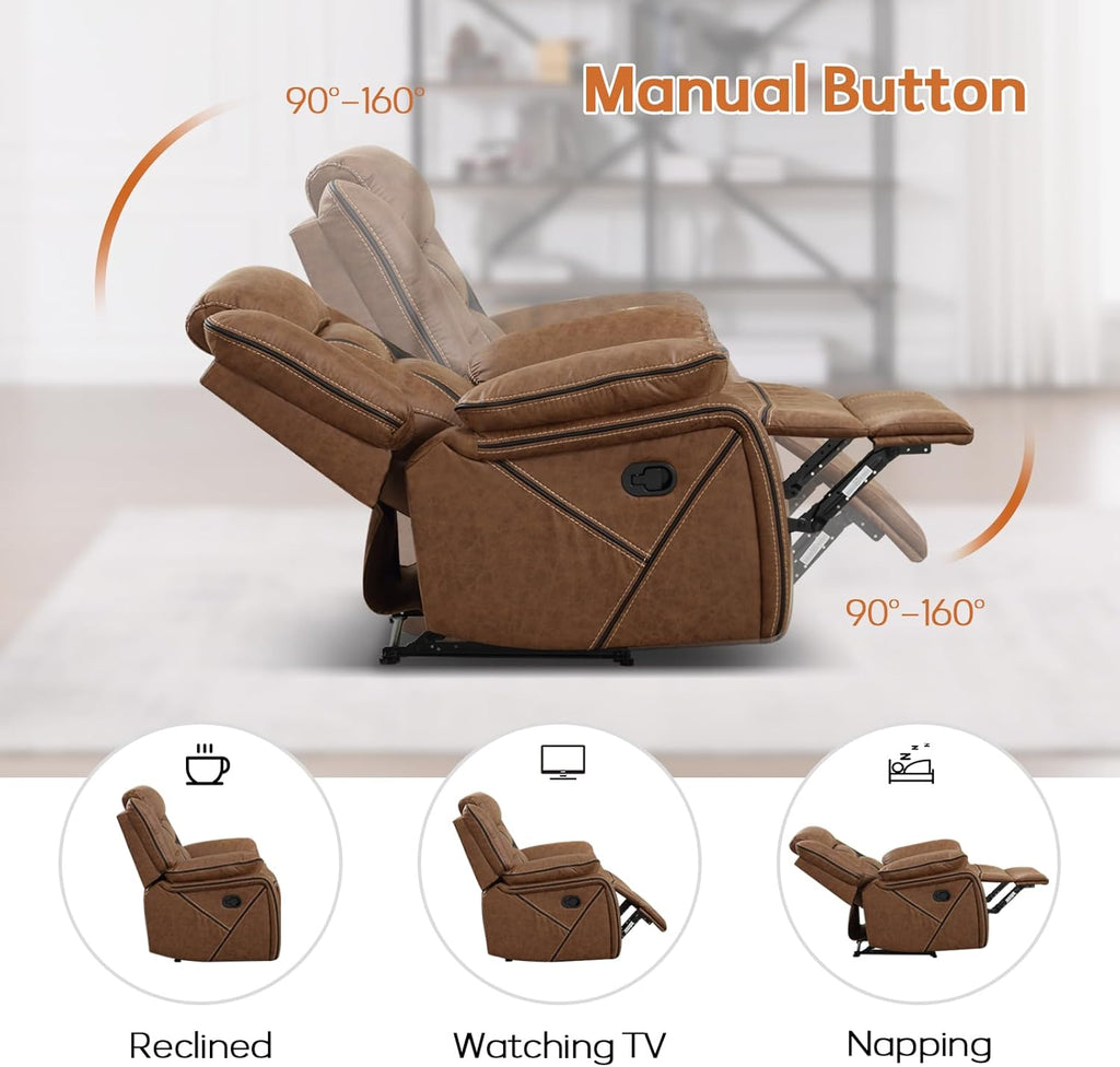 Faux Leather Manual Recliner Chair, Modern Design Single Reclining Sofa Chair with Comfortable Armrest and Backrest