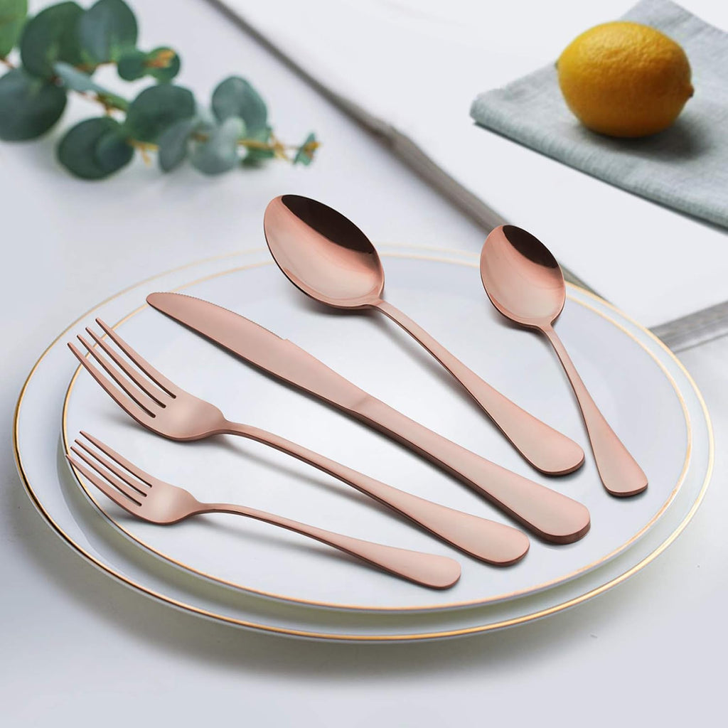 Copper Silverware Flatware Set, 60-Piece Stainless Steel Cutlery Set for 12, Mirror Finish