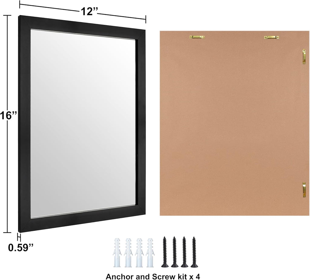 Wall Mirror Rectangle Decorative Mirror 12" x 16" , Black