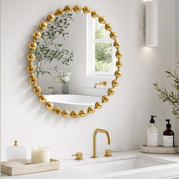 Park 27 inch Gold Round Mirror, Round Mirrors for Wall Decor, Metal Frame Circle Mirrors, Circle Wall Metal Art