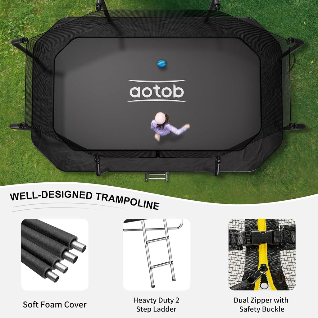12 FT/14 FT Rectangle Trampoline with Net | Perfect Outdoor Rectangular Trampolines for Kids - Gymnastics Style