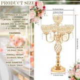 Crystal Candelabra Centerpiece, 5-Light Gold Metal Stand with Hanging Crystals, Decorative Wedding Table Holder (2