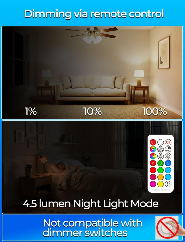 RGB LED Light Bulb, Color Changing Light Bulb, 40W Equivalent, 450LM, 2700K Warm White 5W E26 Screw Base RGBW, A15 (4 Pack)