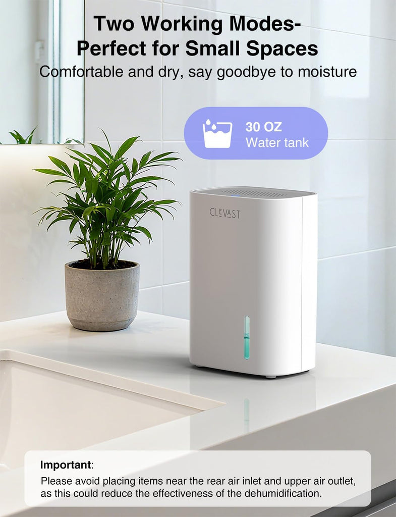 Small Dehumidifier for Home, 30oz Compact Mini Dehumidifier with Auto Shut-Off, Quiet 24dB Portable Air Dehumidifier