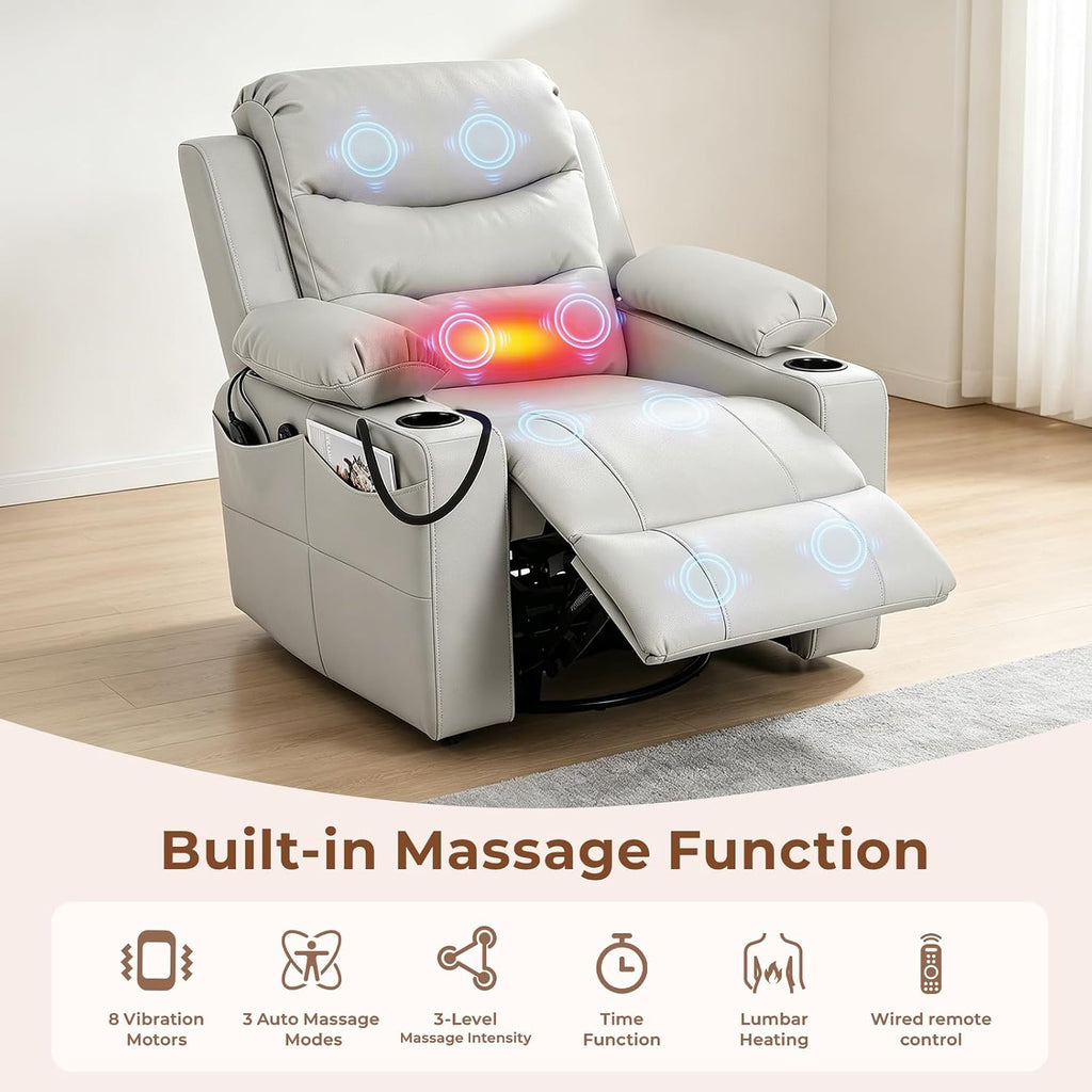 Electric Nursery Recliner Chair, Triple Motor Power Glider, 270° Swivel Rocking Chair with Adjustable Armrests