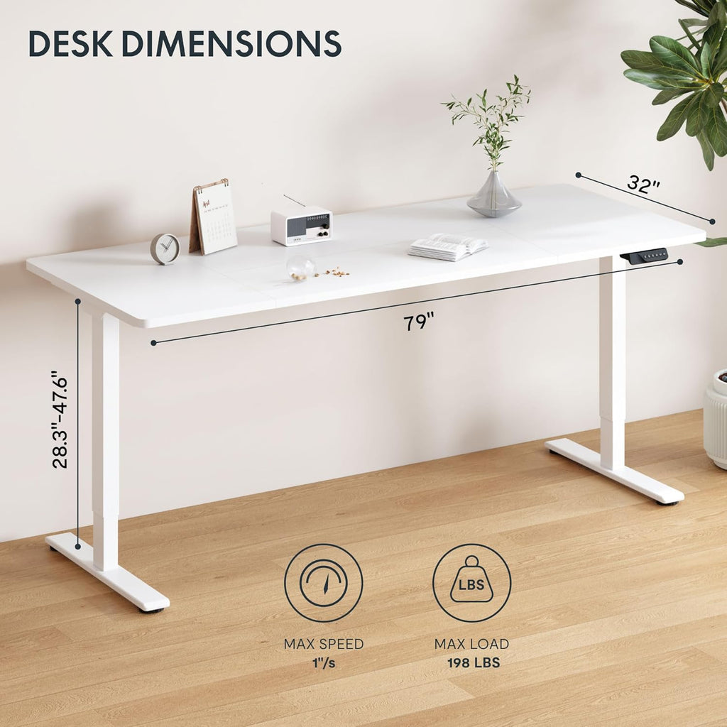 79x32 Inch Large Dual Motor Electric Standing Desk, White