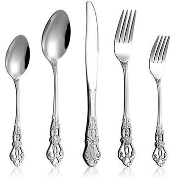 40 Pieces Retro Royal Silverware Set for 8, Stainless Steel Flatware Set, Dishwasher Safe Dinnerware Set Including