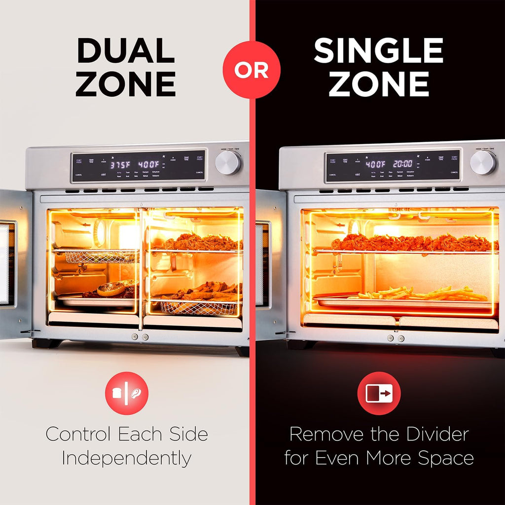 Dual Zone Air Fryer French Door Oven - 32 Quatity Convection Toaster Combo, 10-in-1 Multifunction Up to 450° - 1800W