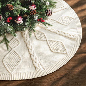 Knit Christmas Tree Skirts, Neutral Tree Skirt, Cozy Christmas Decorations