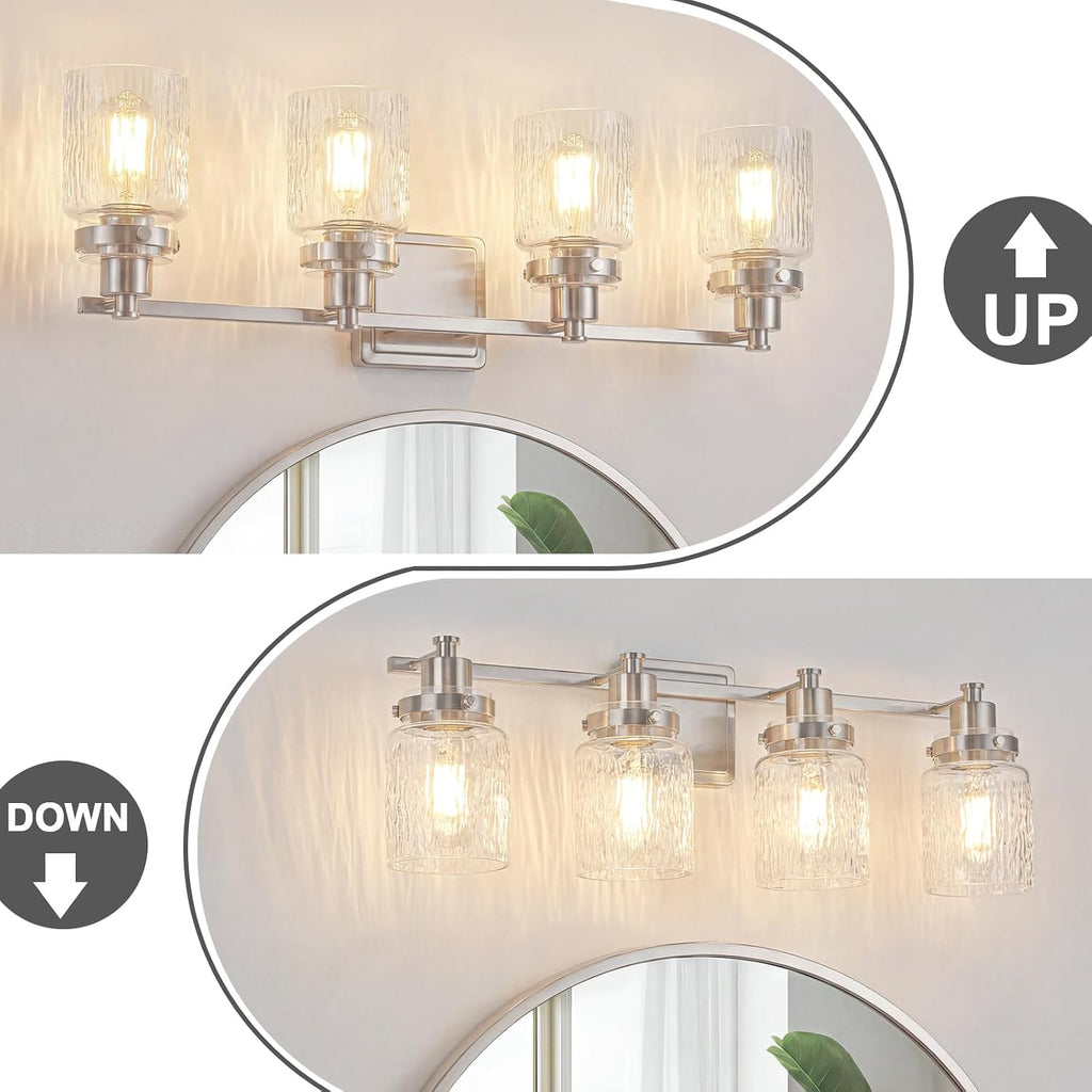 4 Lights Bathroom Light Fixtures Farmhouse Brushed Nickel Vanity Lights Lighting Fixtures Over Mirror with Hammered