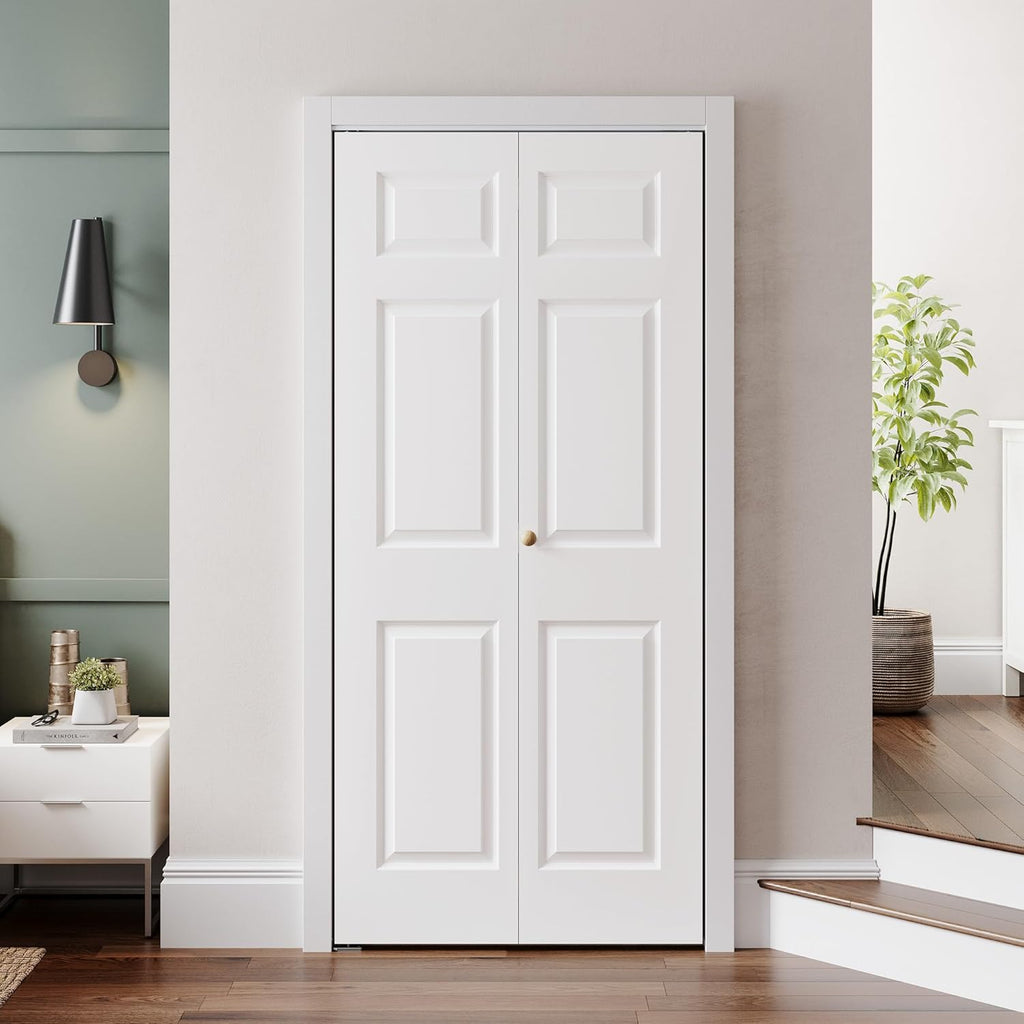 32" x 80" Paintable Bifold Door, 3-Panels Closet Doors with Hardward Kits, White Primed Surface Read
