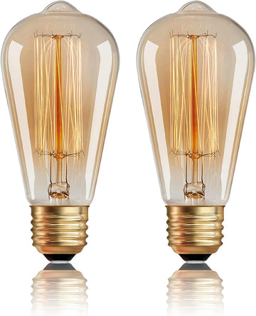 ST64 Incandescent Light Bulbs 40W E26 Dimmable Edison Bulbs 2 Pack