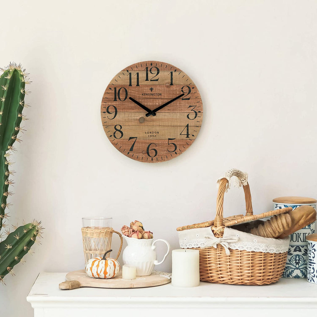12 Inch Rustic Solid Wood Wall Clock, Farmhouse Country Decor