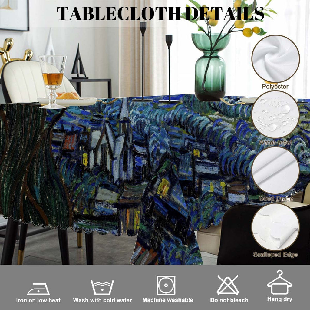 Van Gogh Table Cloth Abstract Starry Night Art Painting Rectangular Tablecloth Picnic & BBQ Table Cover Polyester