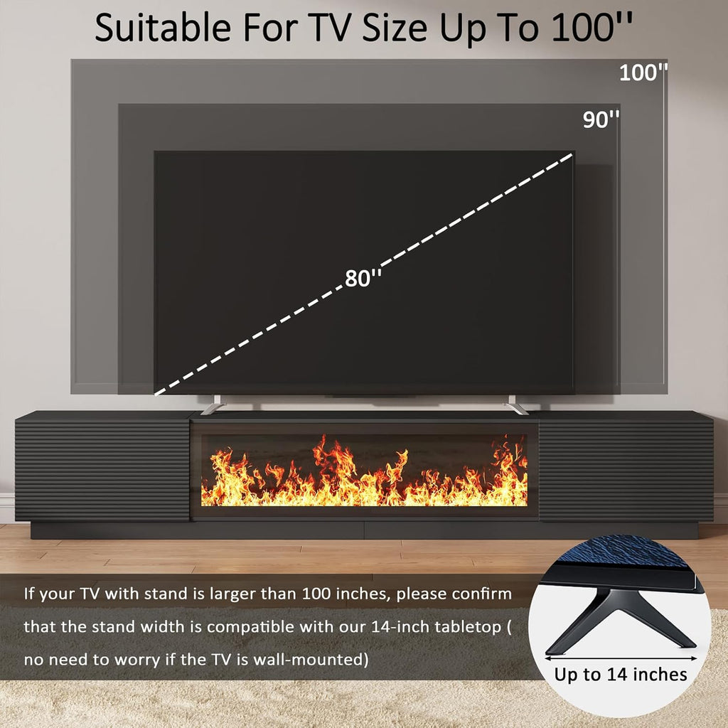 94.5" Black Fireplace Tv Stand with 47 inch Electronic Fireplace, Unheated Entertainment Center with 5 Flame