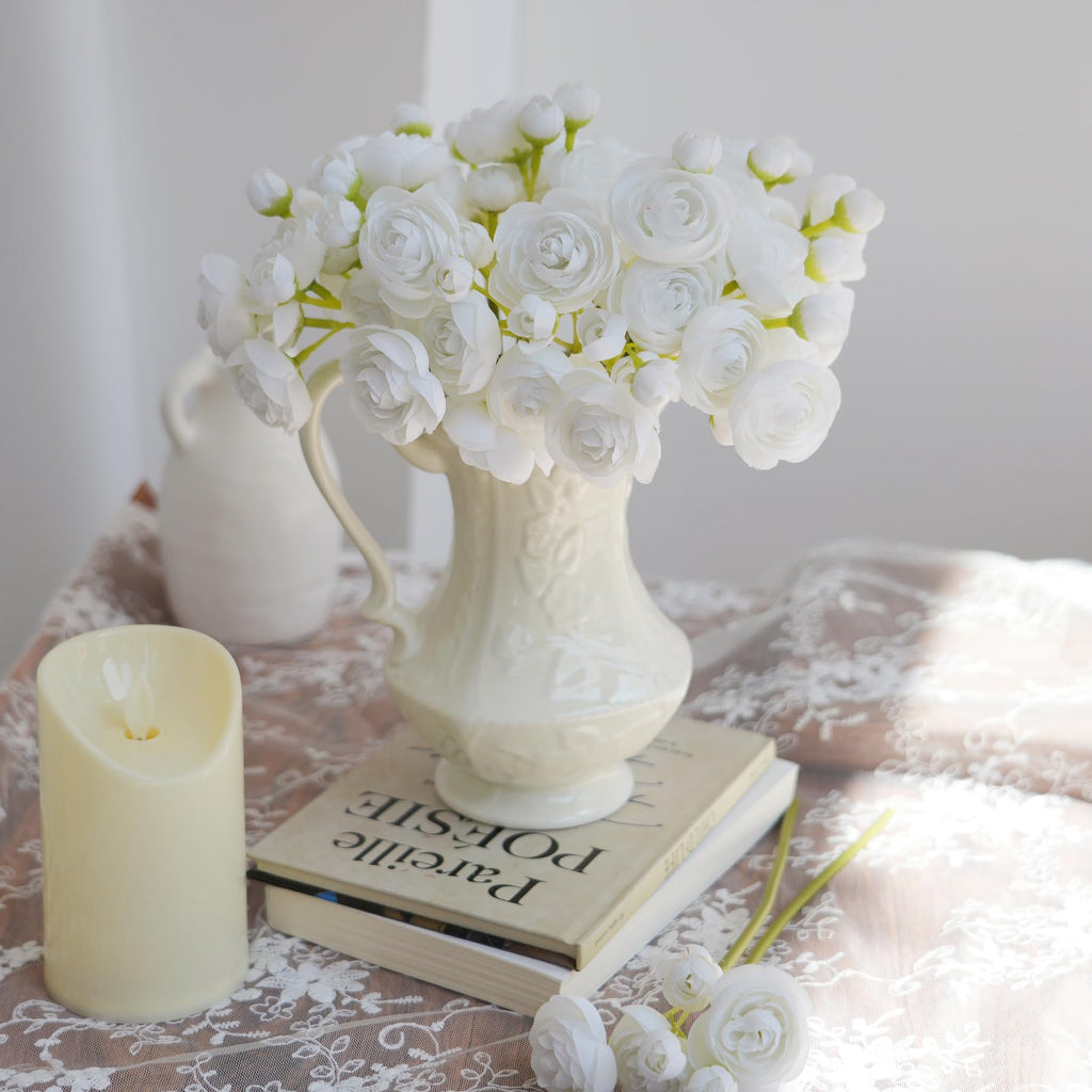 Artificial Ranunculus Flowers White Silk Flowers 18 Pcs