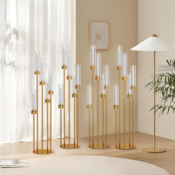 5 Arms Gold Floor Candelabra 42.5'' Floor Candle Holdersor Tall Metal Candlestick Set with Acrylic Lampshades