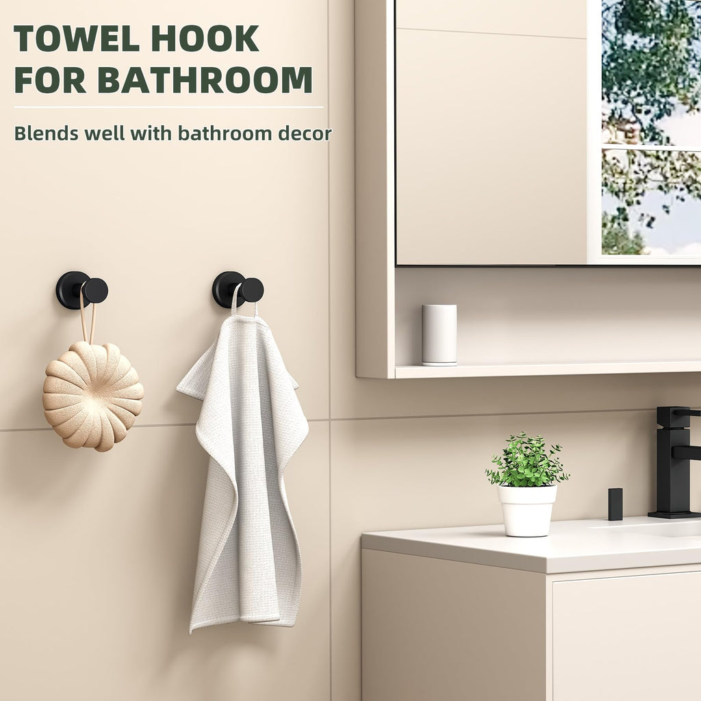 Matte Black Towel Hooks, Space-saving Shower, 2 Pack