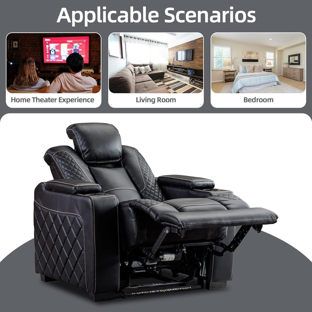 Electric Power Recliner Chair with Ambient Lighting, Faux Leather Dual Motor Power Home Theater Seating with