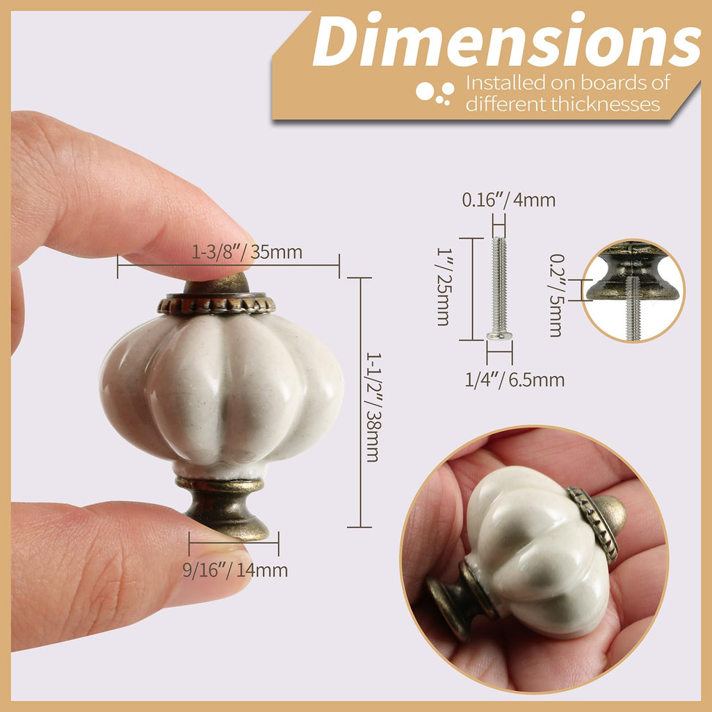 12pcs Ceramic Pumpkin Knobs - Antique White