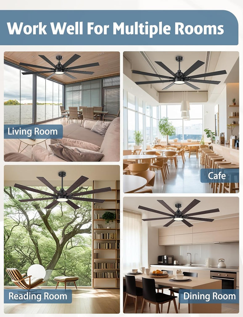 72" Ceiling Fan with LED Light and Remote - Brown and Black