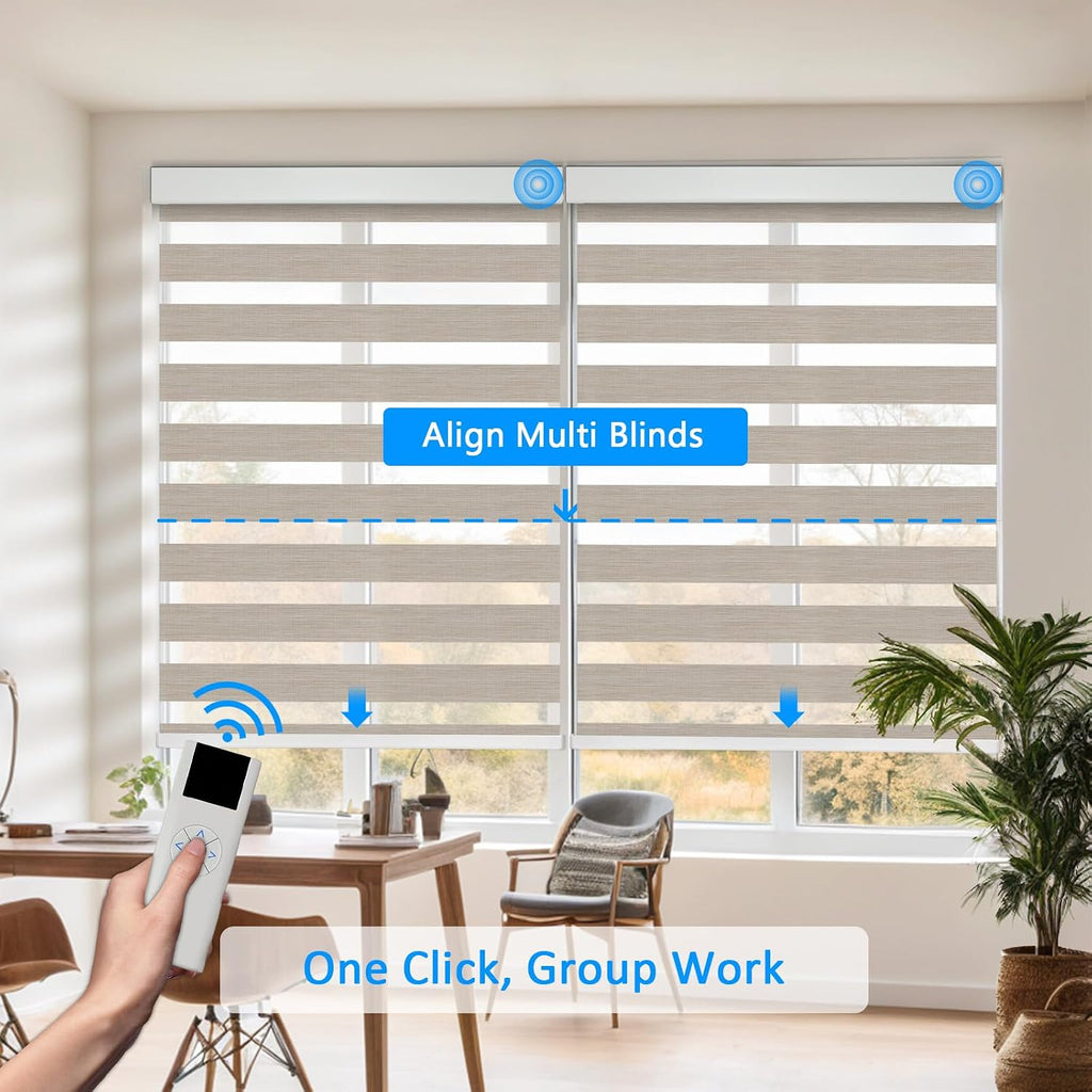 Motorized Zebra Blinds Custom Size Smart Dual Layer Shades for Windows with Remote | Assembled in USA | Electric Day