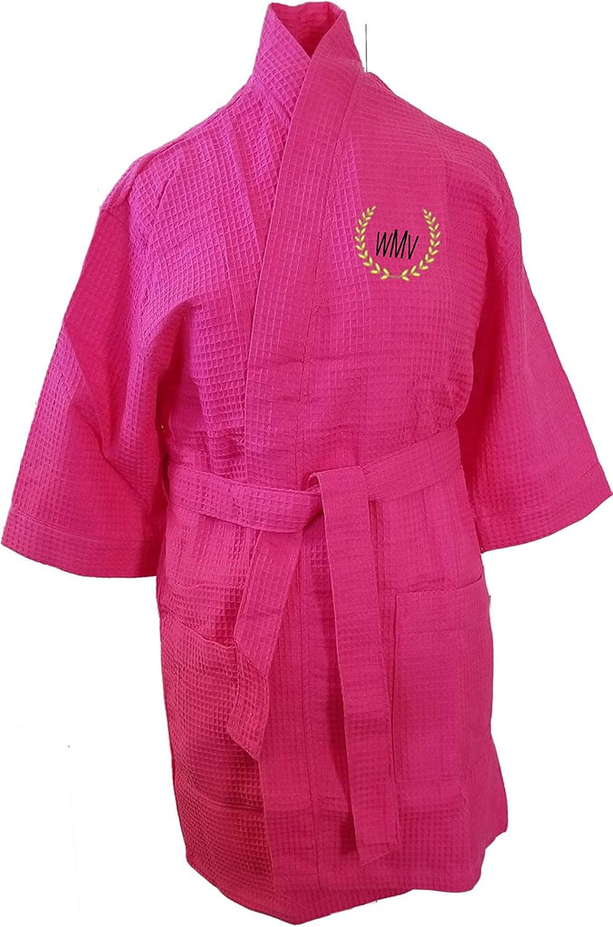 Monogrammed Bathrobes Cotton Waffle Short Names Design Initals