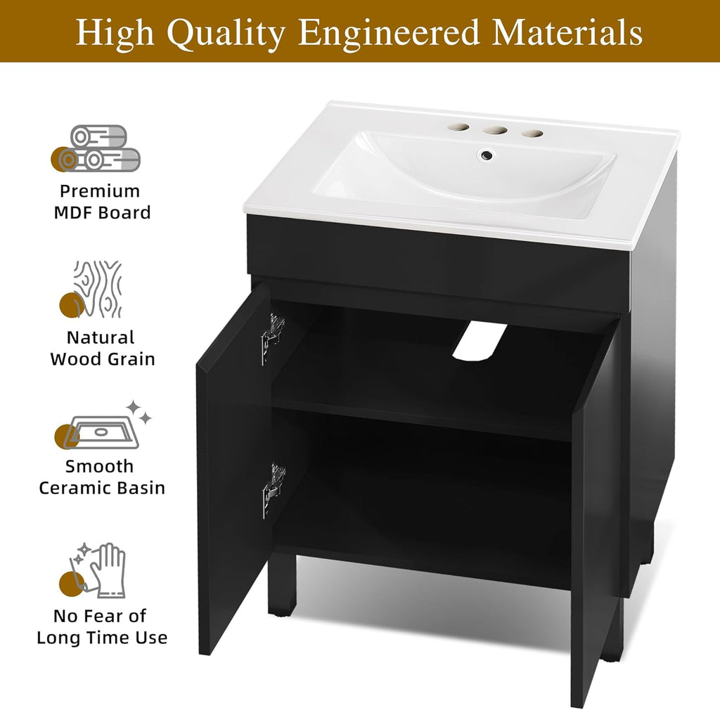 24" Compact Bathroom Vanity with Sink - Space-Saving Vanity Cabinet for Small Bathrooms