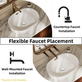 19"W x 14"D Oval Vessel Sink with Overflow, Los Flexi 19 Inch Oval White Ceramic Countertop Bathroom Sink