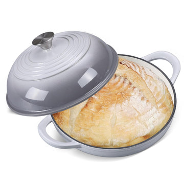 6QT Enameled Cast Iron Round Bread Oven, Sourdough Dutch Oven, Gray