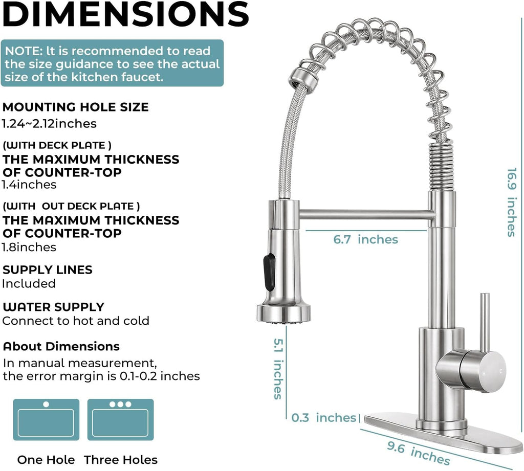 Kitchen Faucet with Pull Down Sprayer,Commercial Single Handle Stainless Steel Kitchen Faucets with Deck Plate (Brush