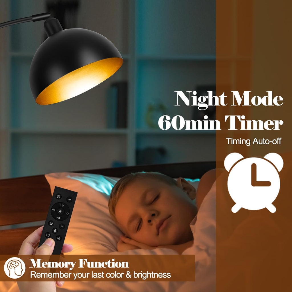 Black Arc Floor Lamps - Dimmable Arched Floor Lamp with Remote Control & 2700-6000K 9W LED Bulb Included