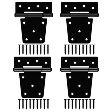 3-1/2 Inch Heavy Duty Gate Hinges, Black Iron Barn Door Hinges, Gate Strap Hinge with Extra-Long Screws, T Hinges for