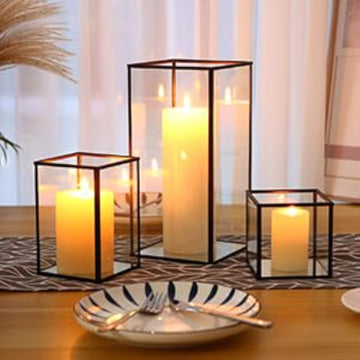 Glass Hurricane Candle Holder Set of 3 PCS Black Hurricane Candleholders for Wedding Party Holiday Birthday Home