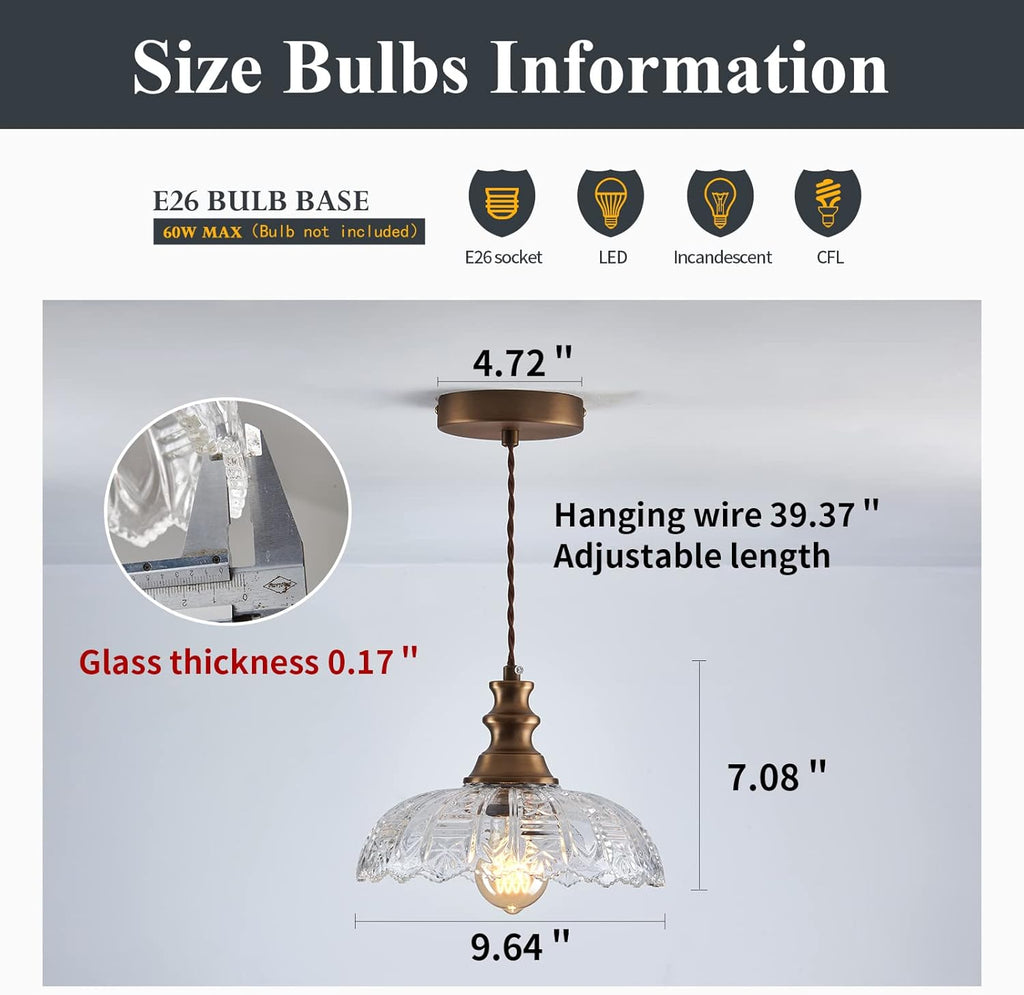 1-Light Pendant Light with Oil Rubbed Bronze Metal Glass Shade and Adjustable Cord Industrial Ceiling Hanging Light