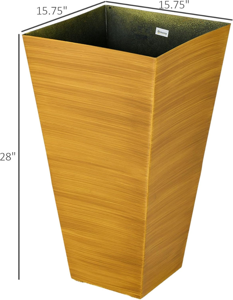Outdoor Planters,Set of 3 Taper Planters with Drainage Holes and Plug,Faux Wood Flower Pots for