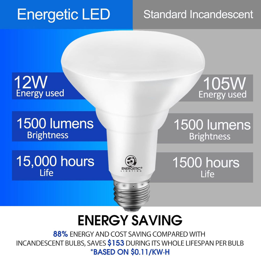 LED Recessed Light Bulbs BR30, 105W Equivalent, 1500LM, Dimmable, Daylight 5000K, Indoor Flood Lights for Recessed (12 Pack)