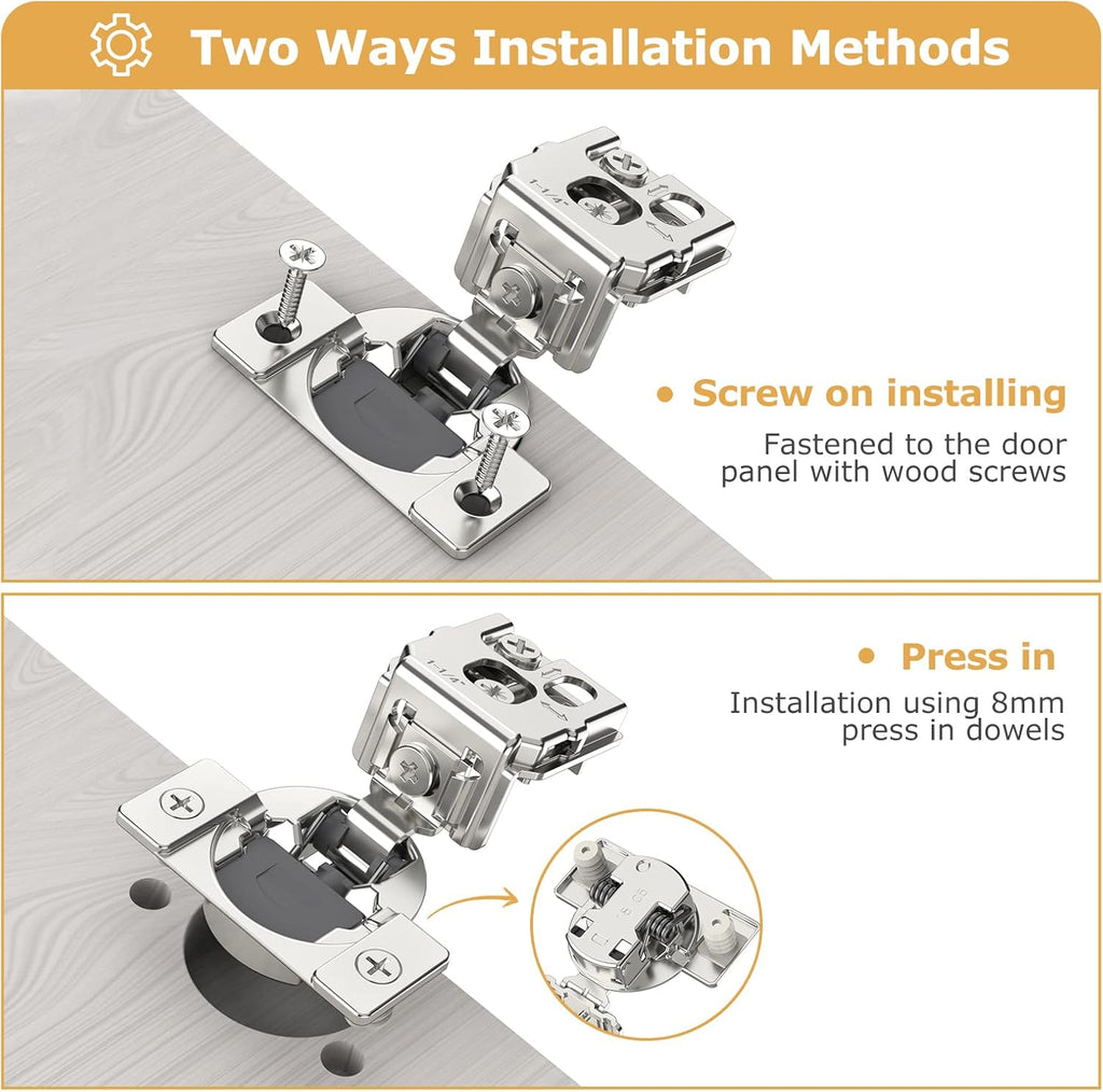10 Pieces Soft Closing Cabinet Hinges, 1/2 inch Overlay Cabinet Hardware Hinges Nickel Plated- 105 Degree